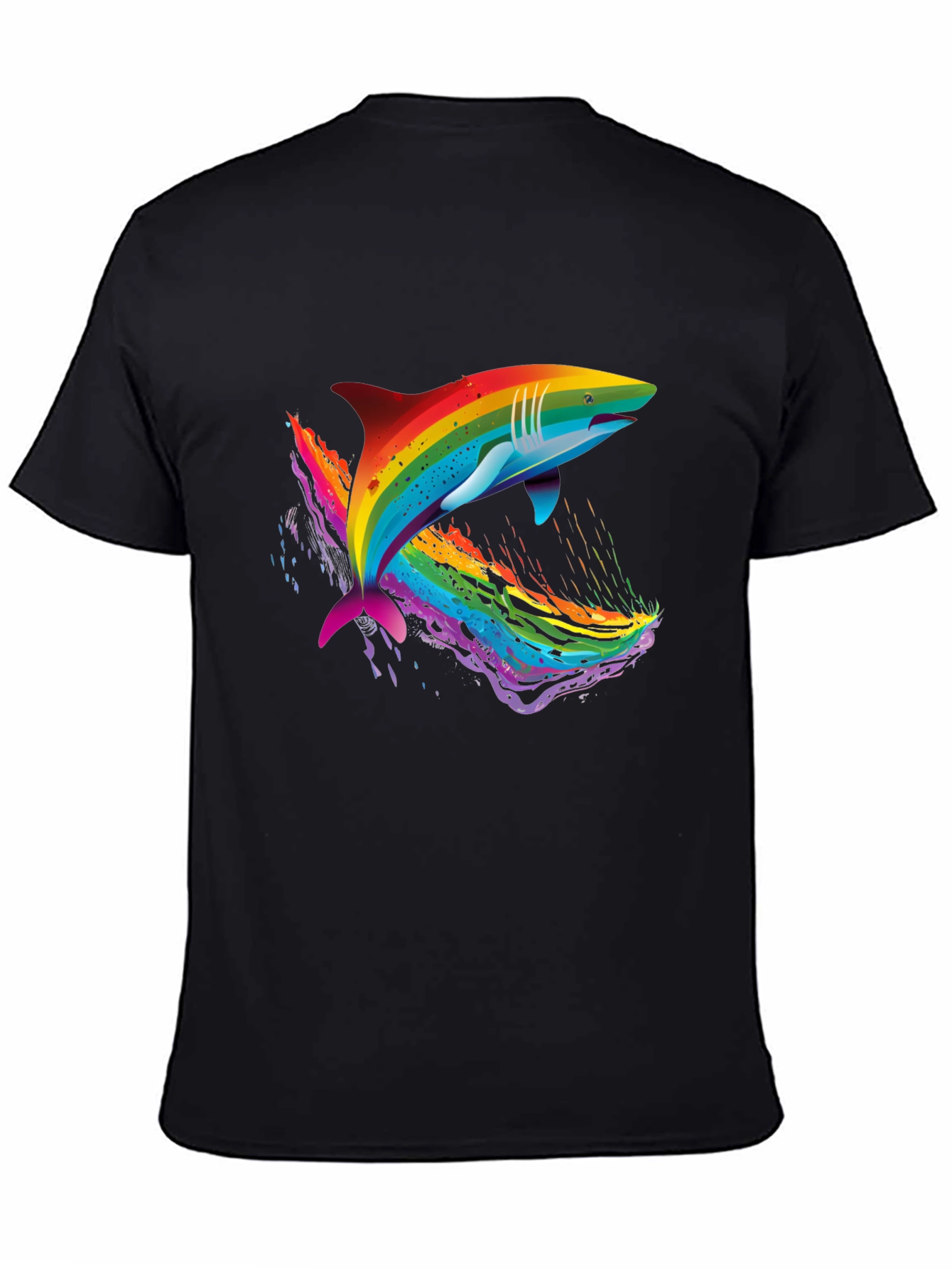 Rainbow Shark Graphic Black T-Shirt