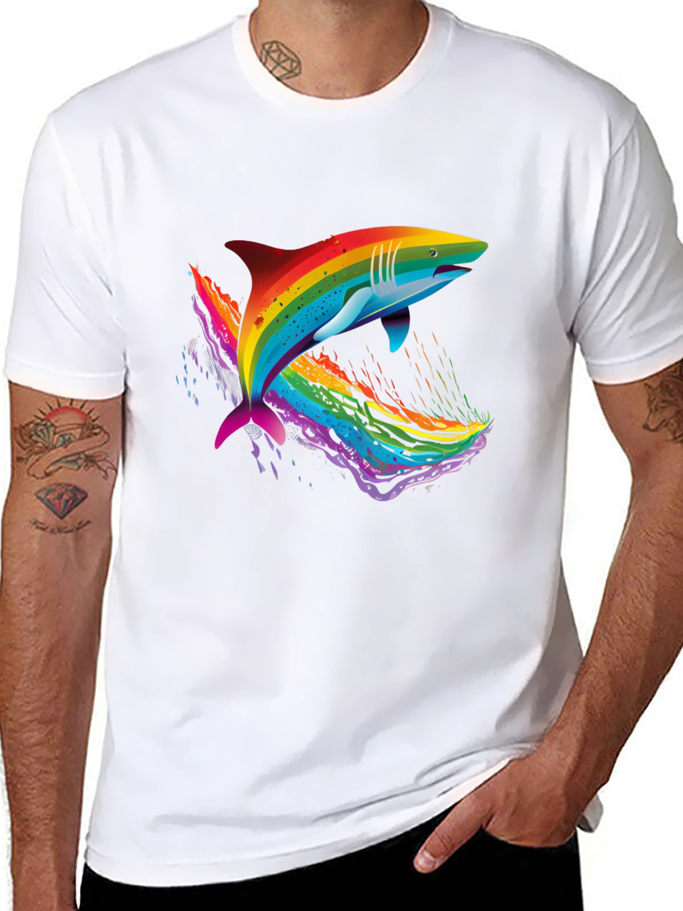 Rainbow Shark Graphic Black T-Shirt