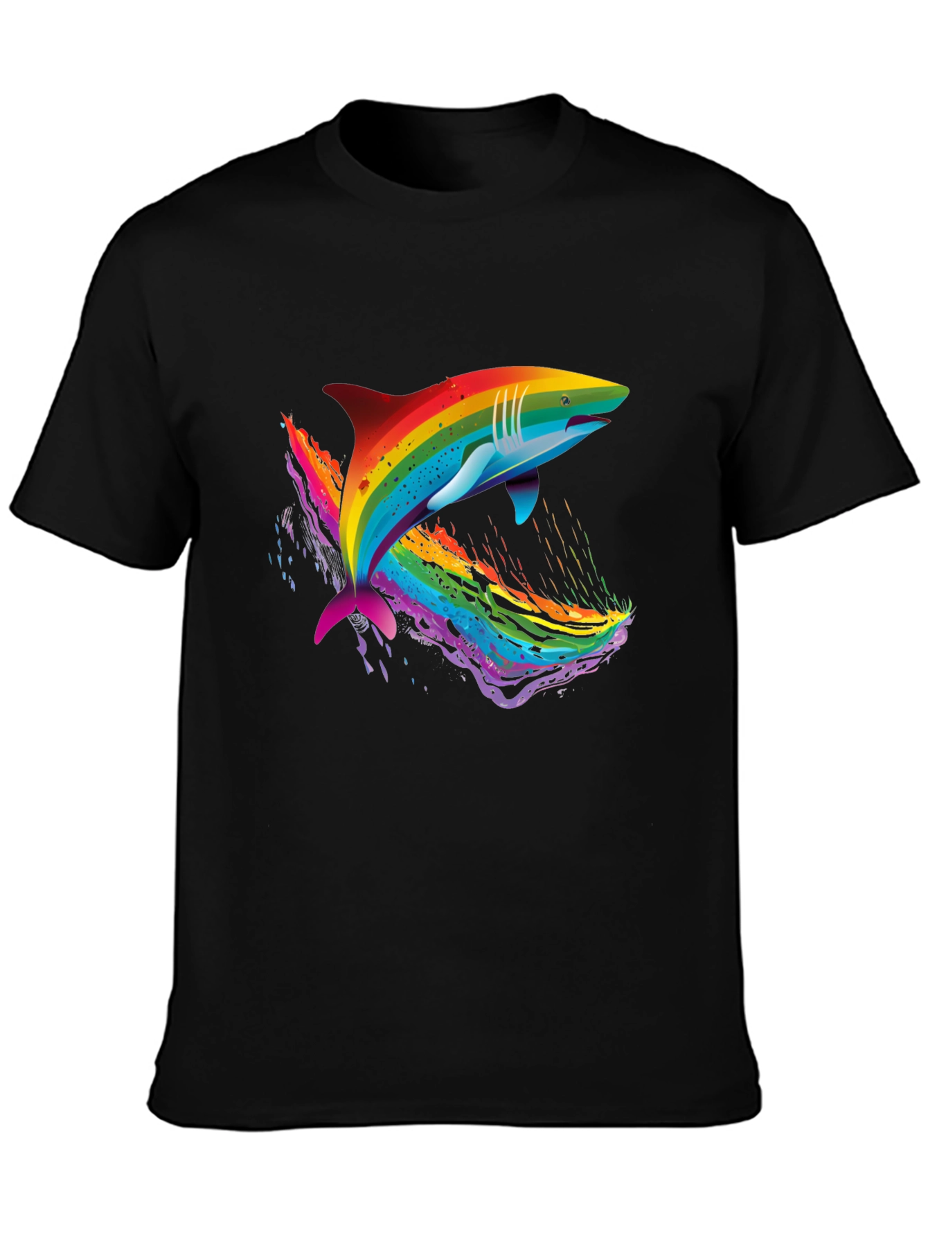 Rainbow Shark Graphic Black T-Shirt