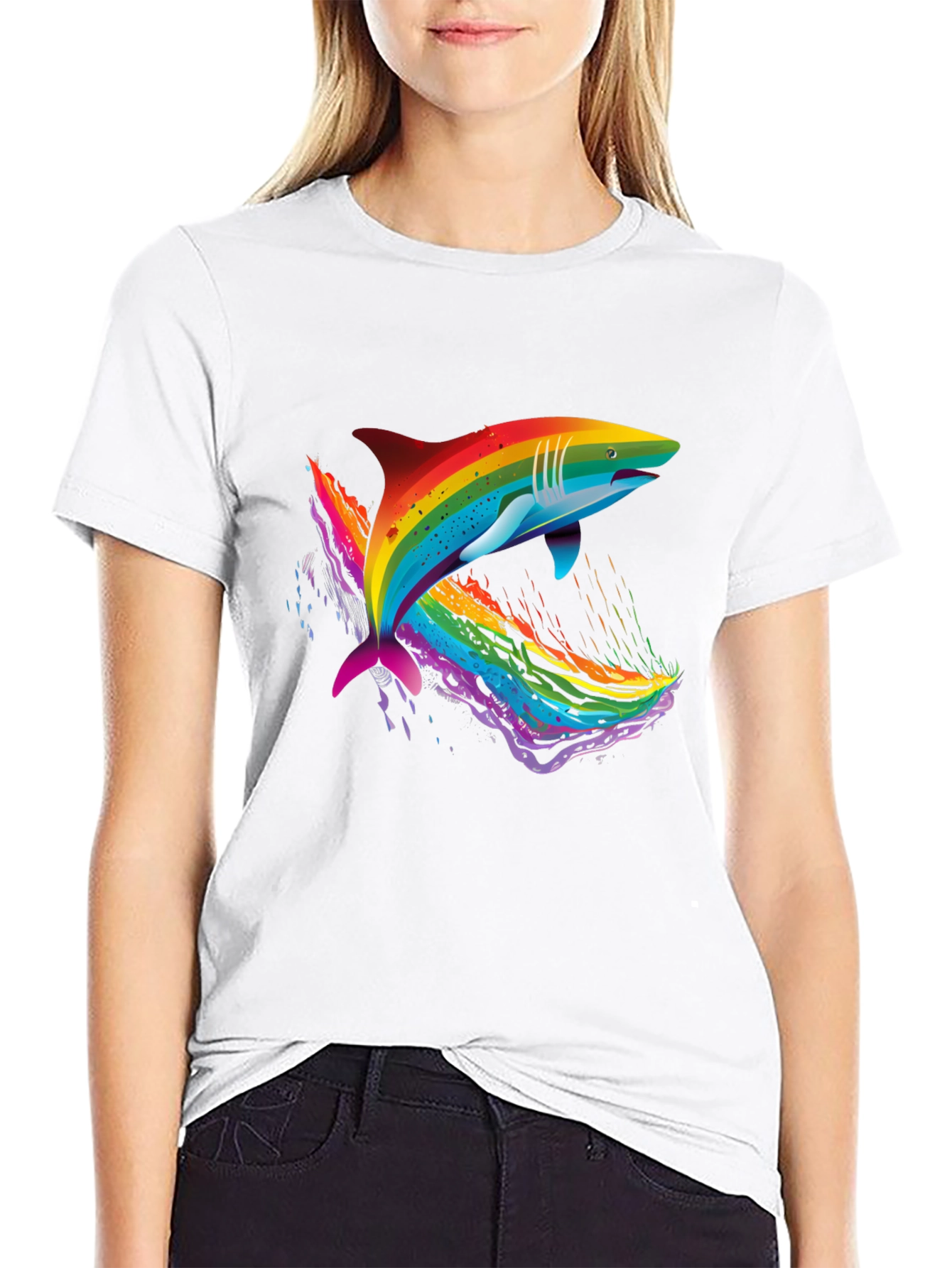 Rainbow Shark Graphic Black T-Shirt
