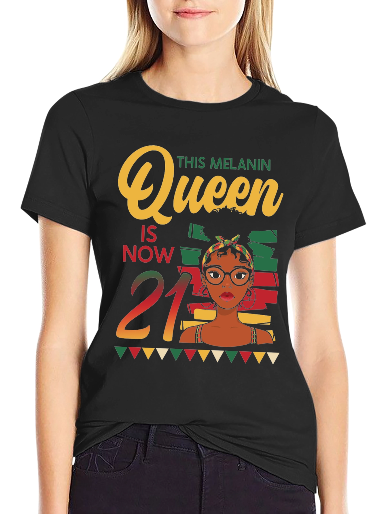Melanin Queen 21st Birthday Black T-Shirt