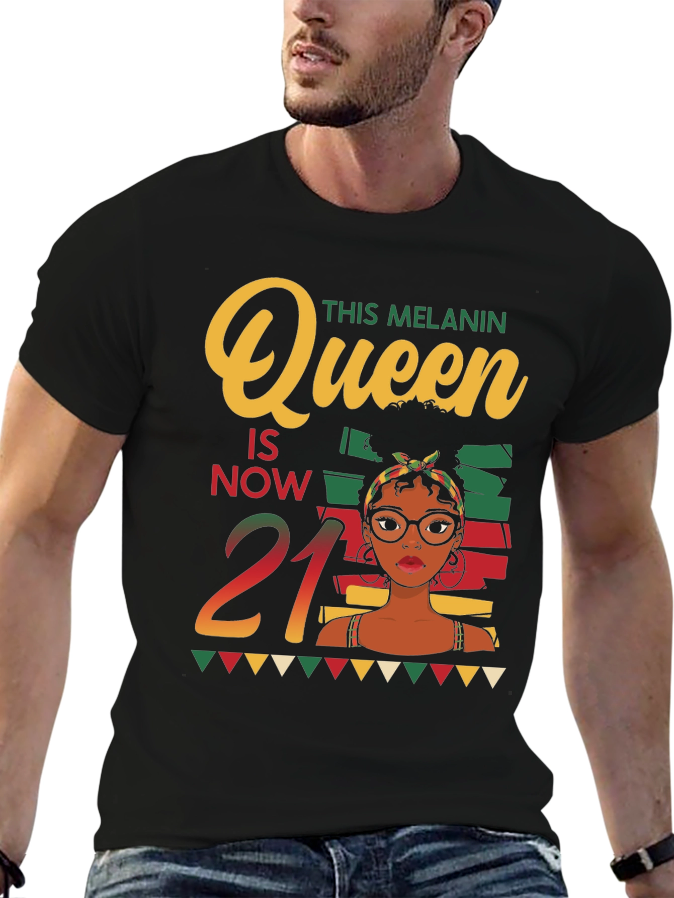 Melanin Queen 21st Birthday Black T-Shirt