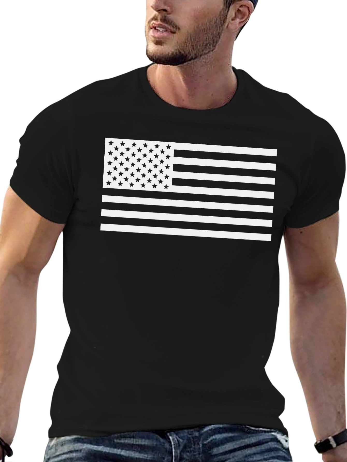 American Flag Graphic Tee - Black Cotton Blend T-Shirt