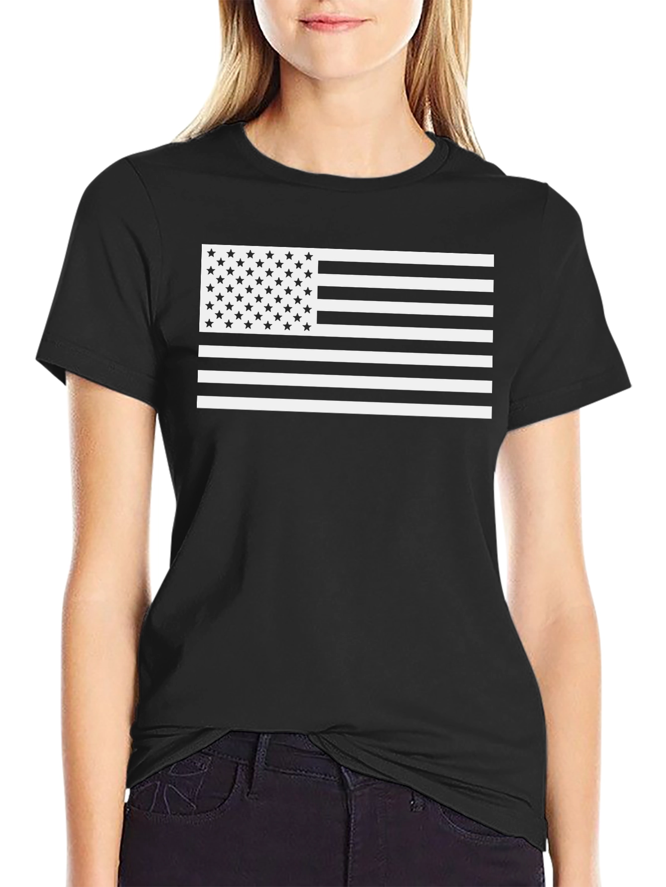 American Flag Graphic Tee - Black Cotton Blend T-Shirt