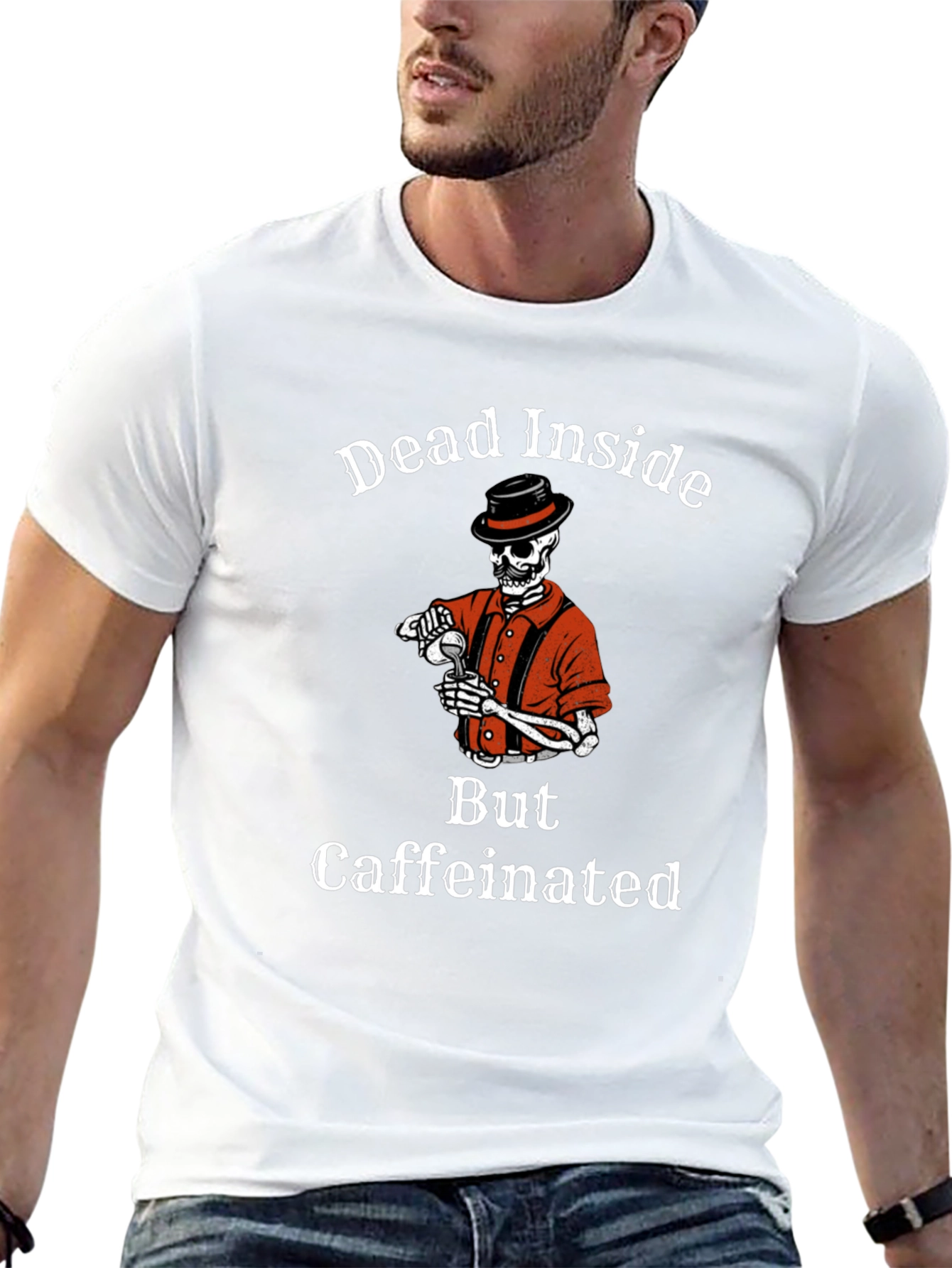 Dead Inside But Caffeinated Skeleton Graphic Tee
