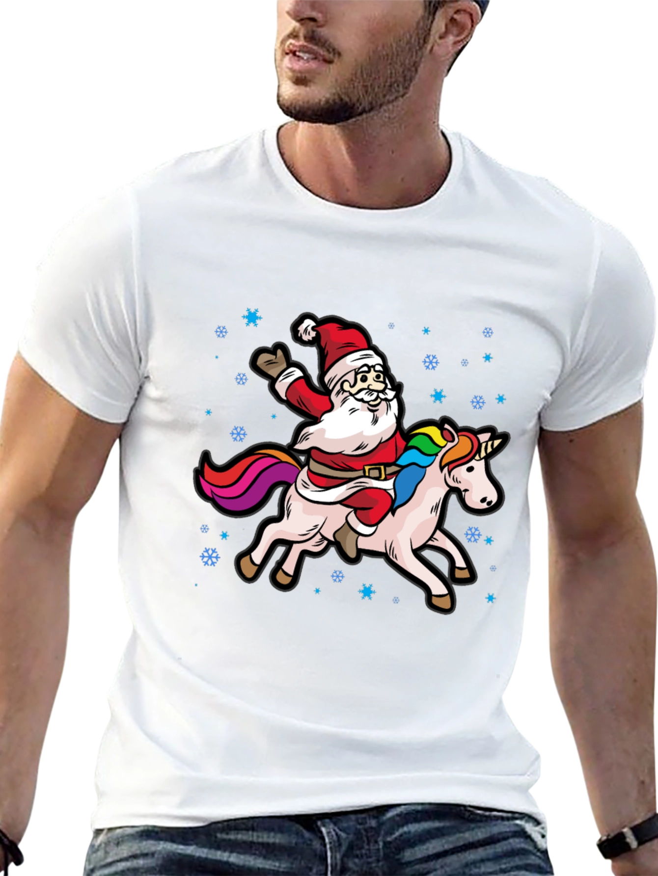 Santa Riding Unicorn Graphic Tee