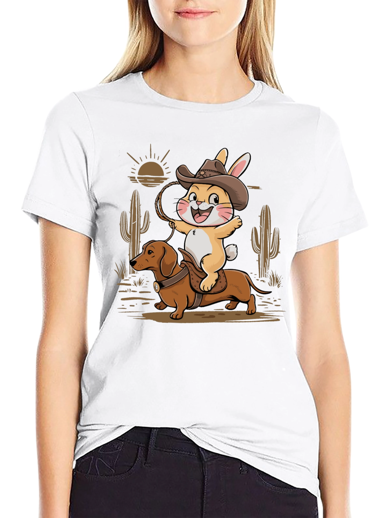 Cowboy Dachshund & Rabbit T-Shirt