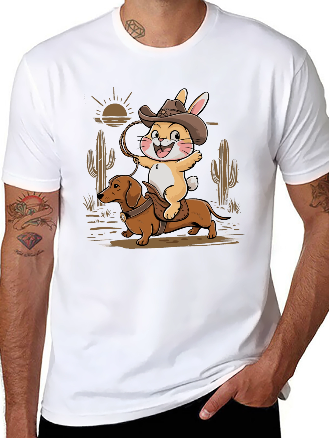 Cowboy Dachshund & Rabbit T-Shirt