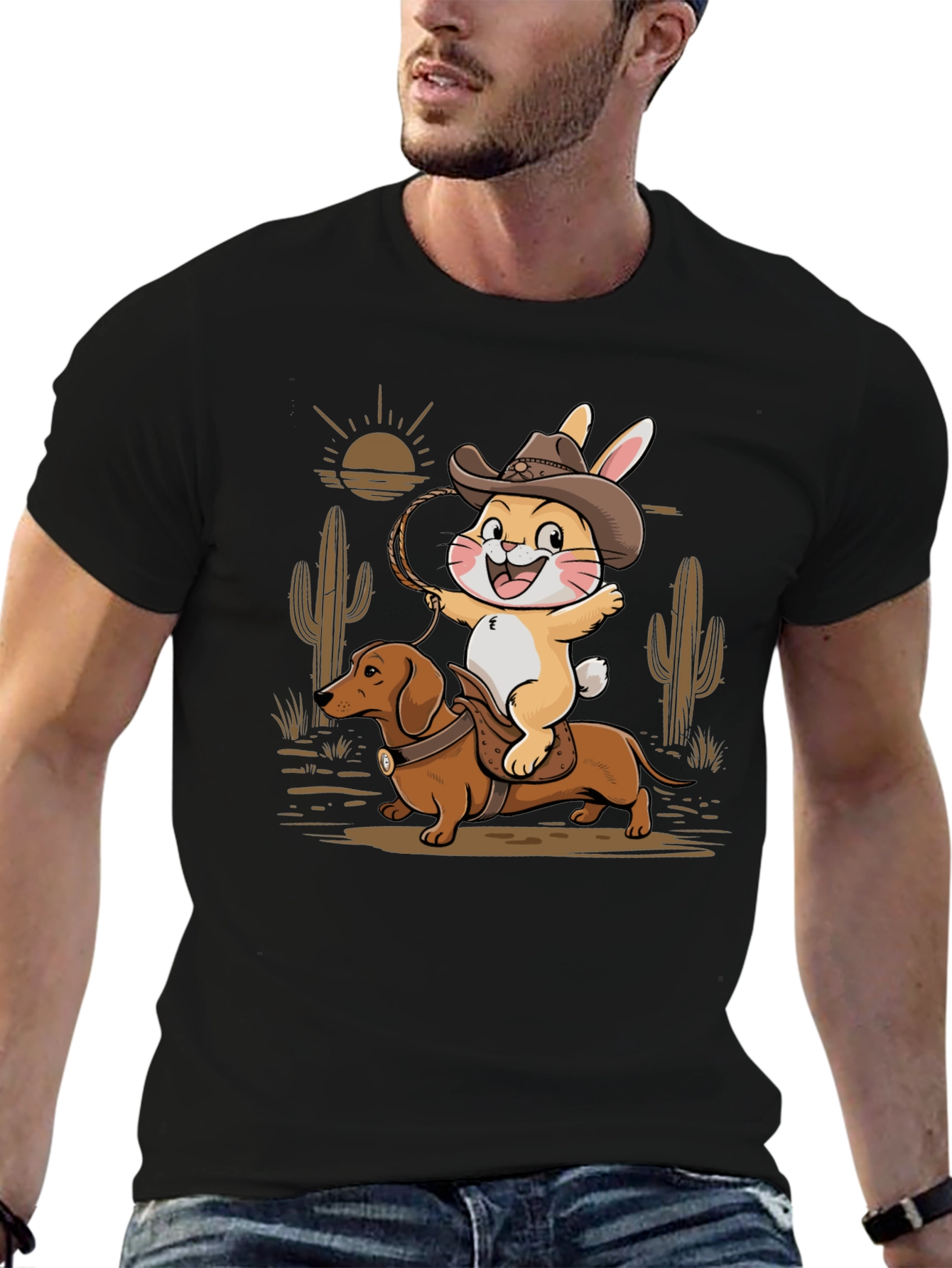 Cowboy Dachshund & Rabbit T-Shirt