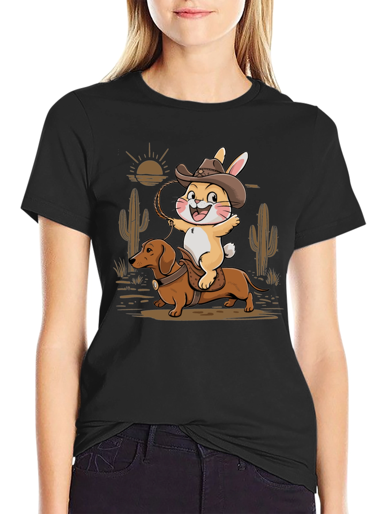 Cowboy Dachshund & Rabbit T-Shirt