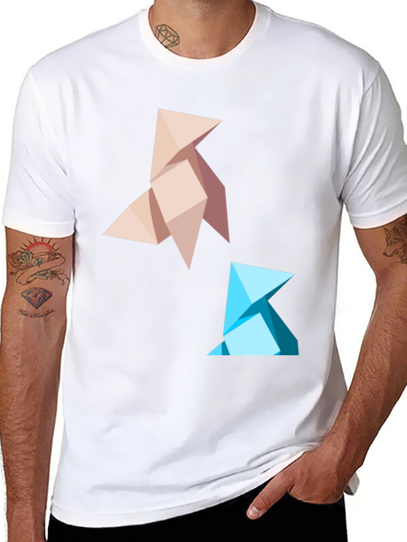 Geometric Origami Bird Graphic Tee - Black