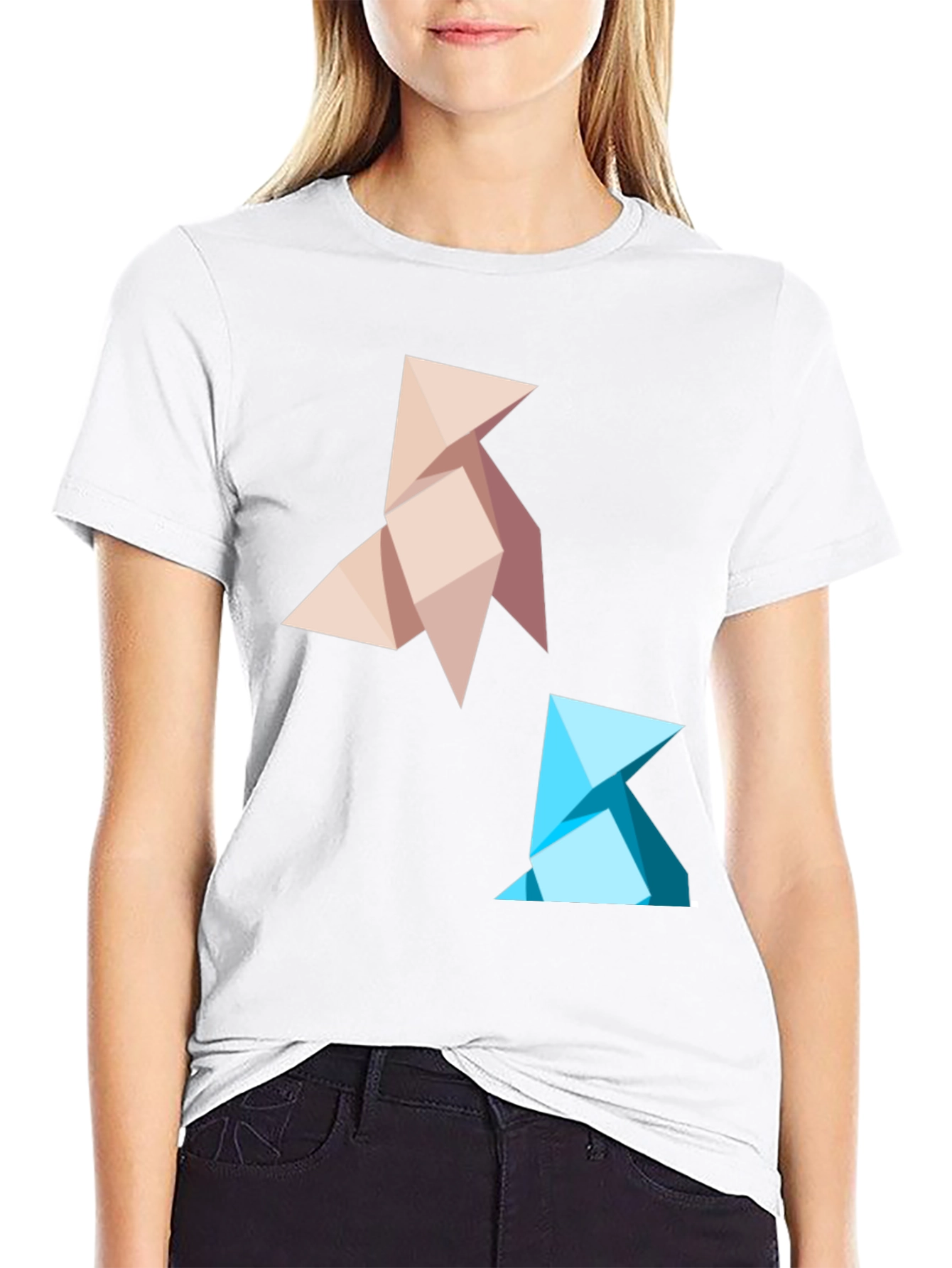 Geometric Origami Bird Graphic Tee - Black