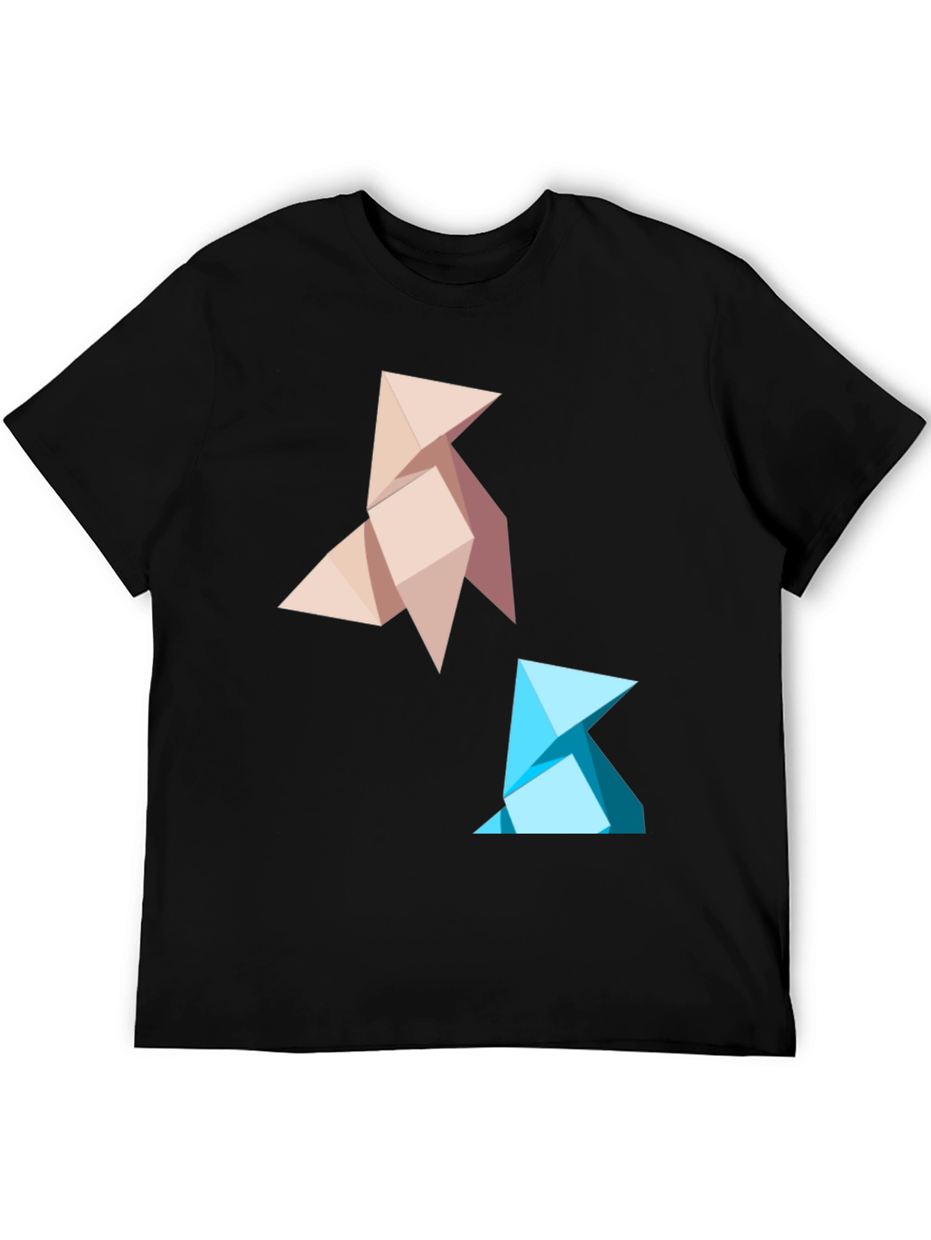 Geometric Origami Bird Graphic Tee - Black