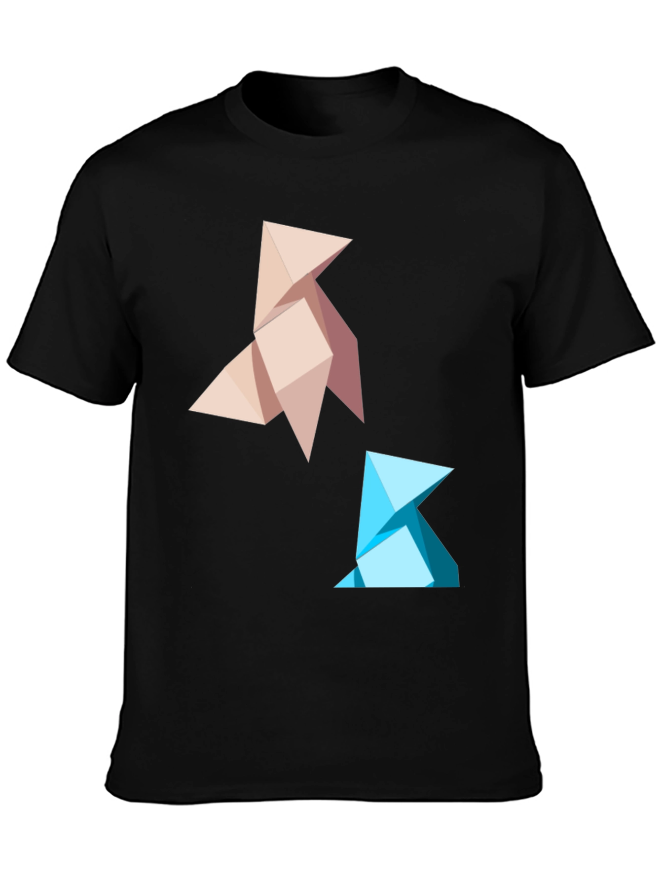 Geometric Origami Bird Graphic Tee - Black
