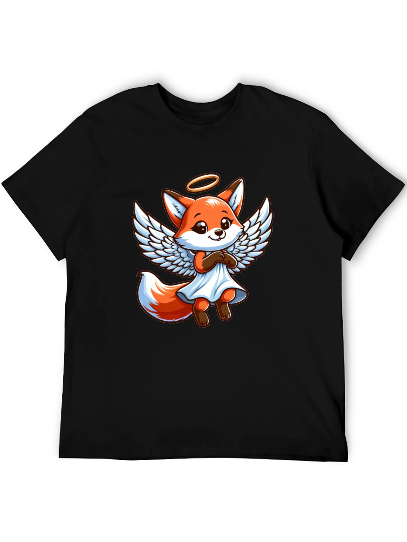Angel Fox Graphic Tee - Black Cotton T-Shirt