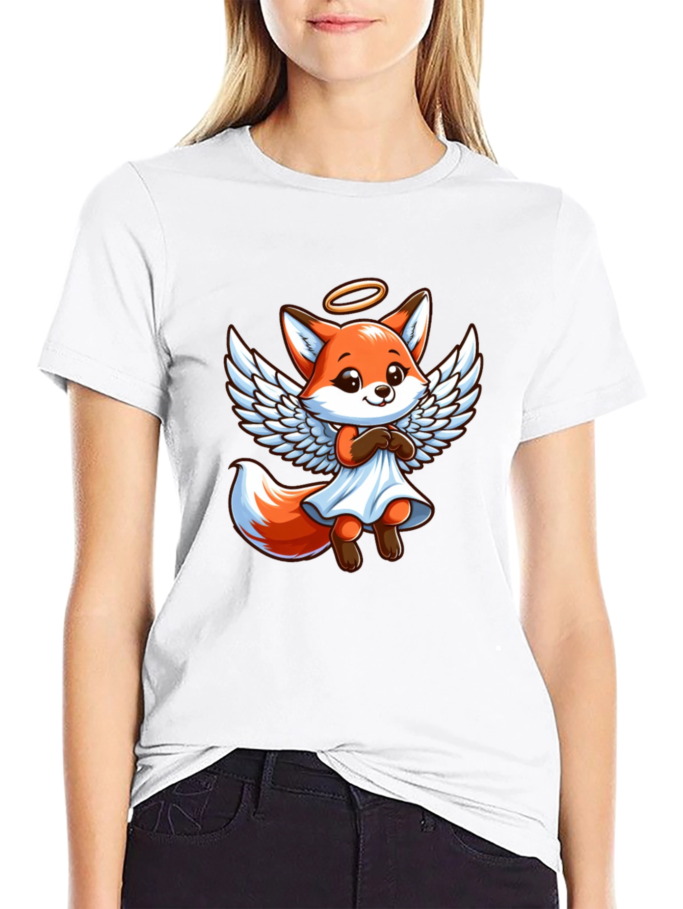 Angel Fox Graphic Tee - Black Cotton T-Shirt
