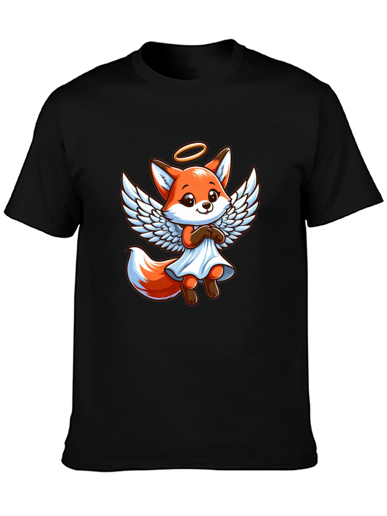Angel Fox Graphic Tee - Black Cotton T-Shirt