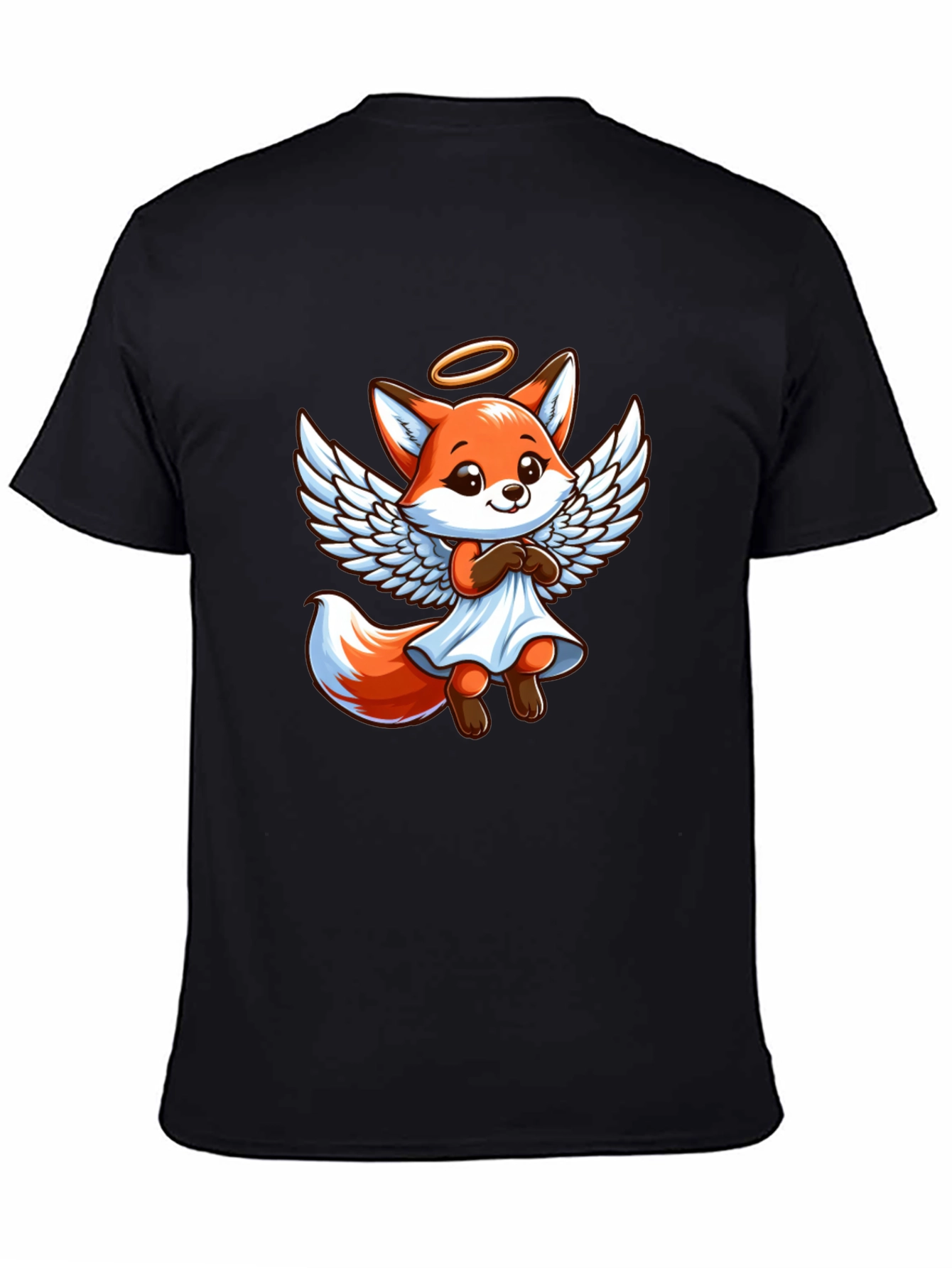 Angel Fox Graphic Tee - Black Cotton T-Shirt