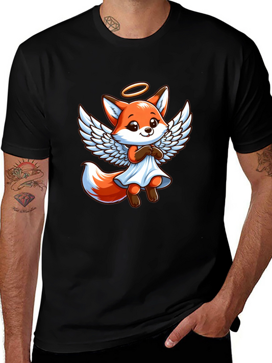 Angel Fox Graphic Tee - Black Cotton T-Shirt