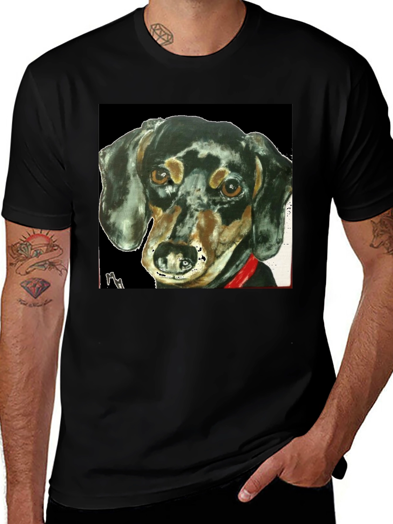 Dachshund Dog Portrait Tee - Black Graphic T-Shirt
