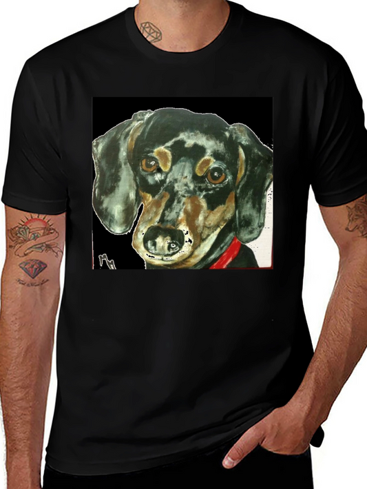 Dachshund Dog Portrait Tee - Black Graphic T-Shirt