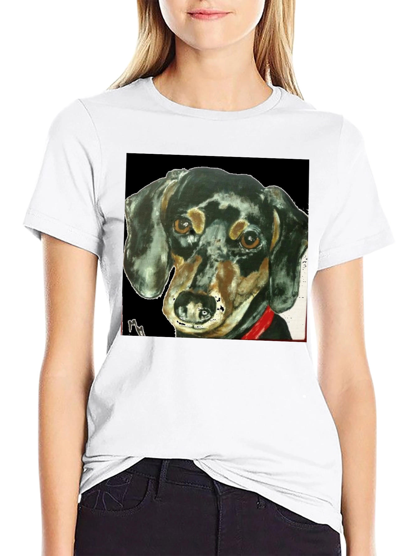 Dachshund Dog Portrait Tee - Black Graphic T-Shirt