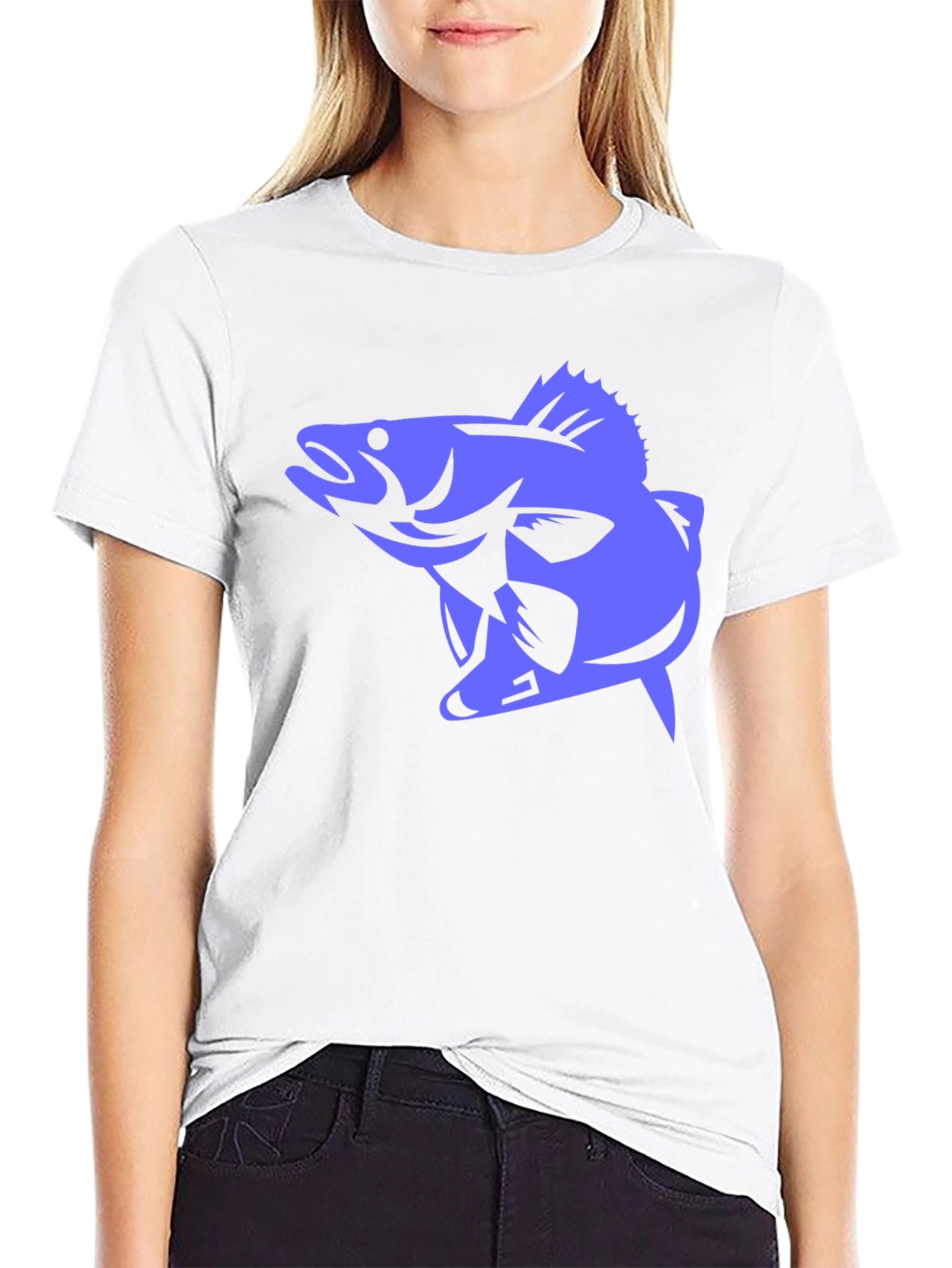 Mens Black T-Shirt with Blue Fish Graphic