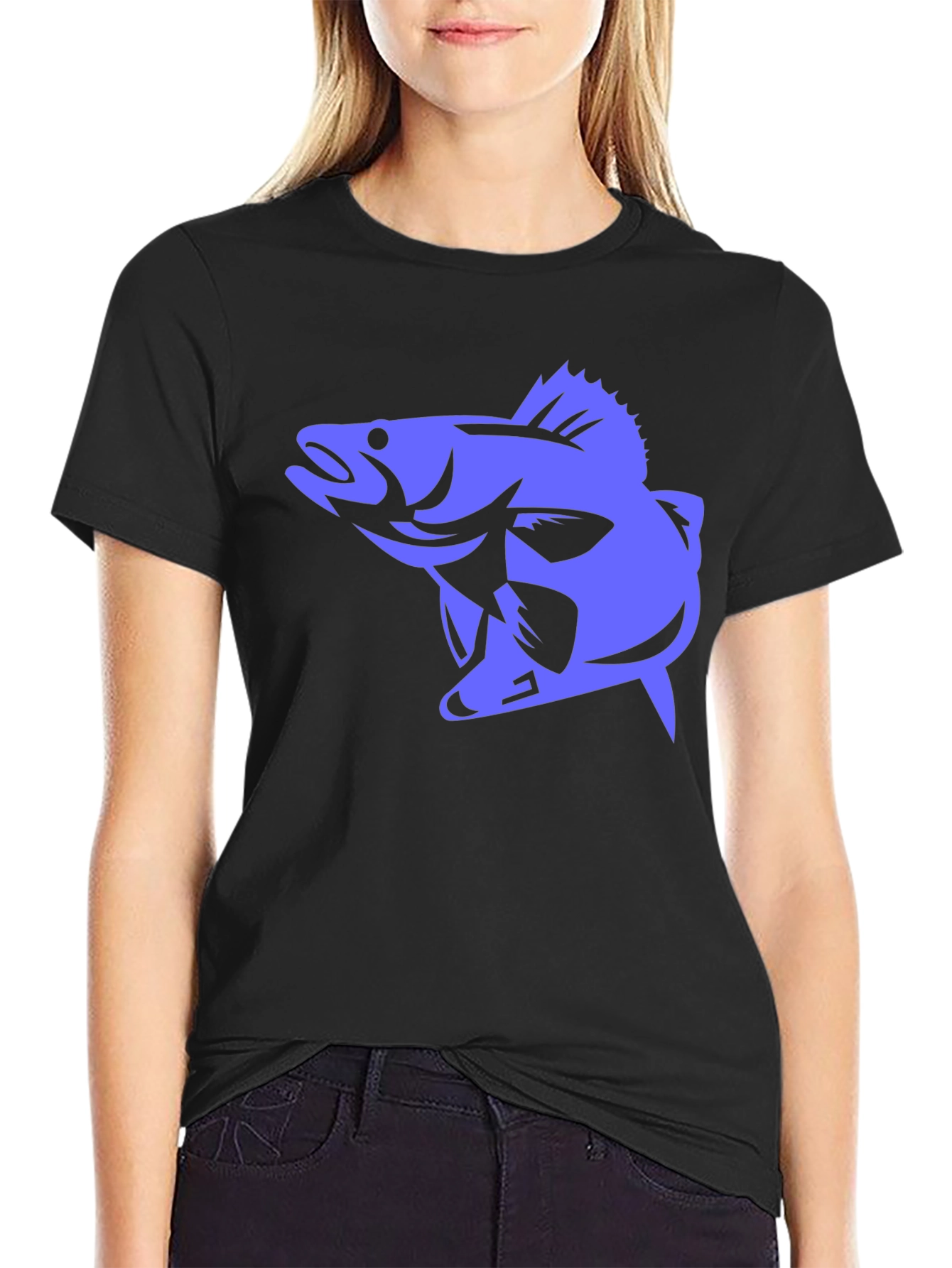 Mens Black T-Shirt with Blue Fish Graphic