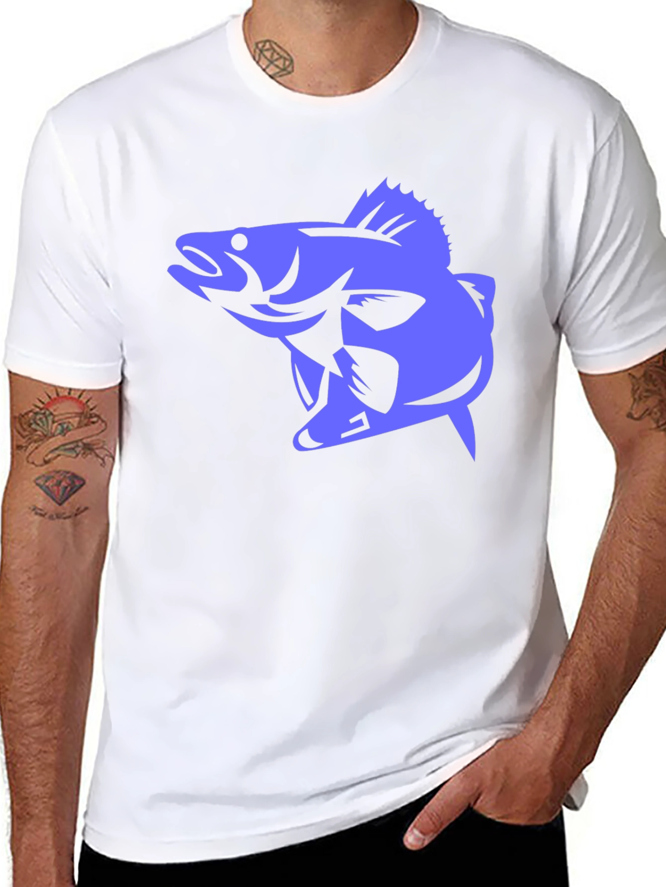 Mens Black T-Shirt with Blue Fish Graphic