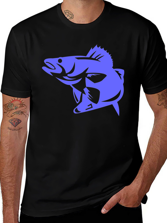Mens Black T-Shirt with Blue Fish Graphic