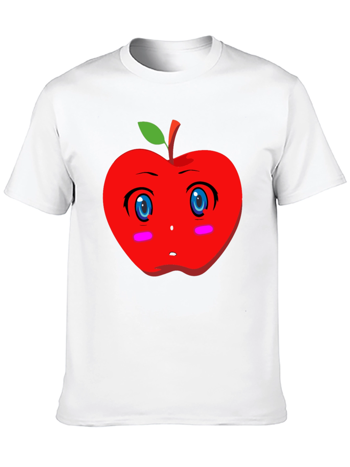 Kawaii Apple Graphic Tee - Black Cotton T-Shirt