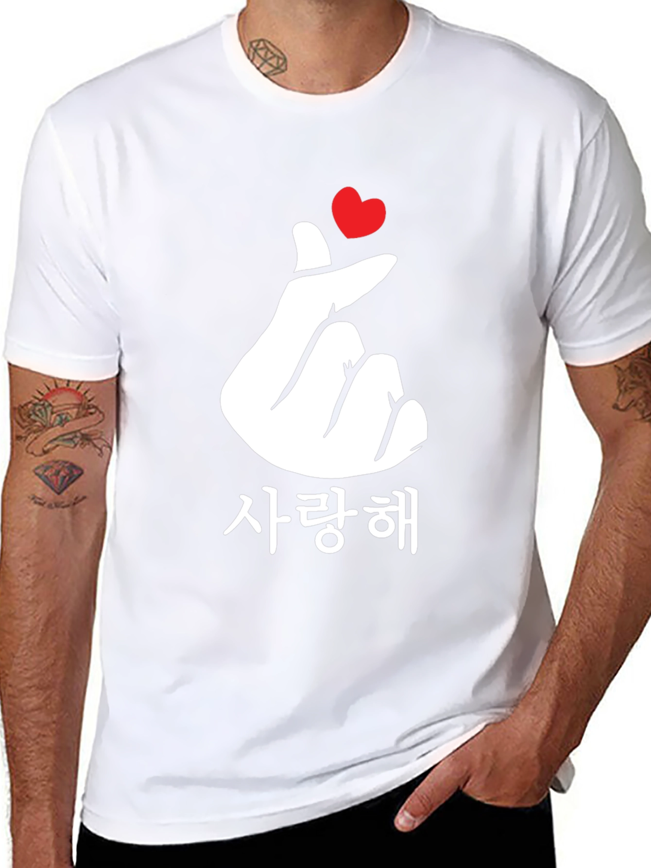 Korean Finger Heart Love T-Shirt - Black