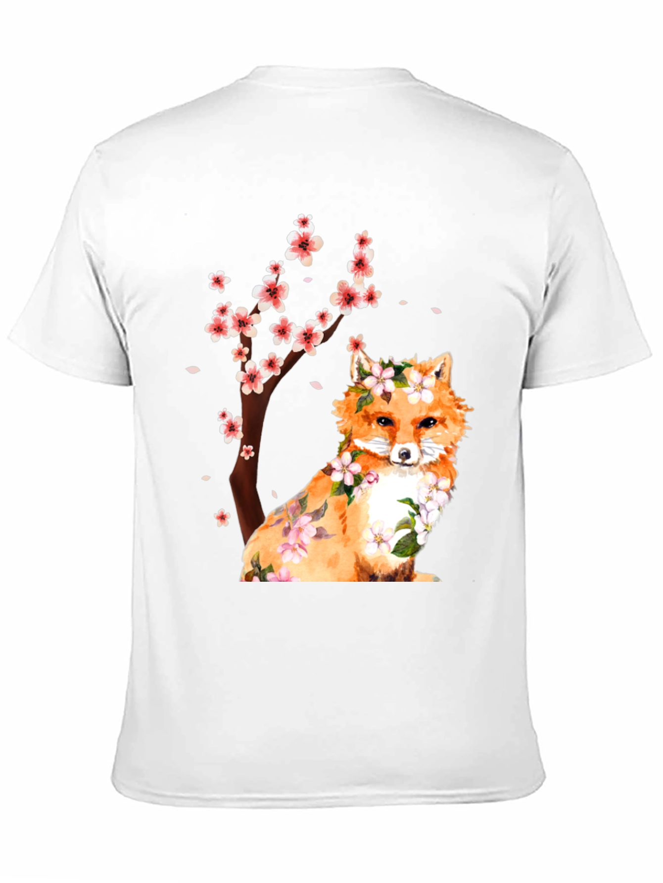 Fox and Cherry Blossom Print T-Shirt