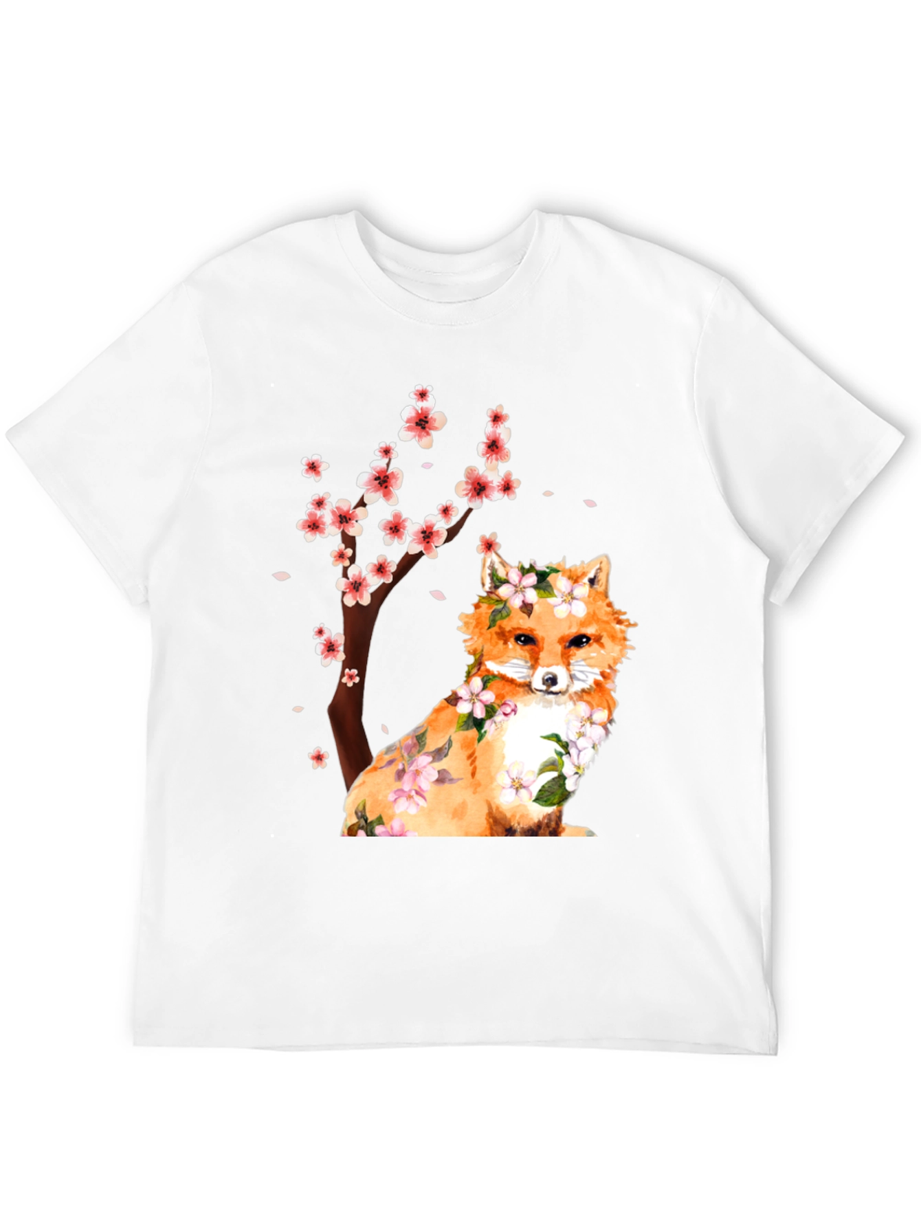 Fox and Cherry Blossom Print T-Shirt