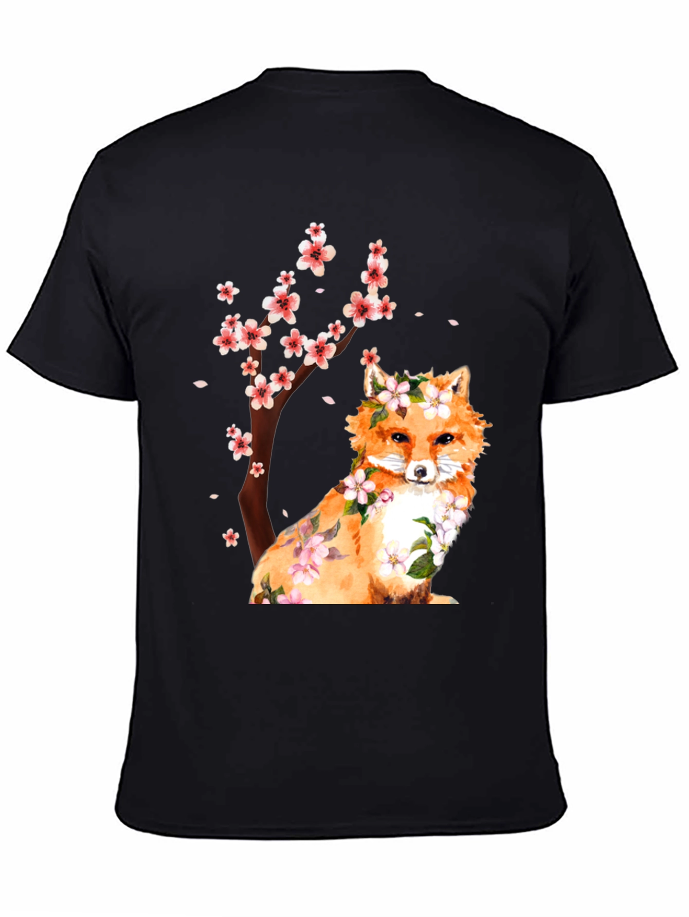 Fox and Cherry Blossom Print T-Shirt