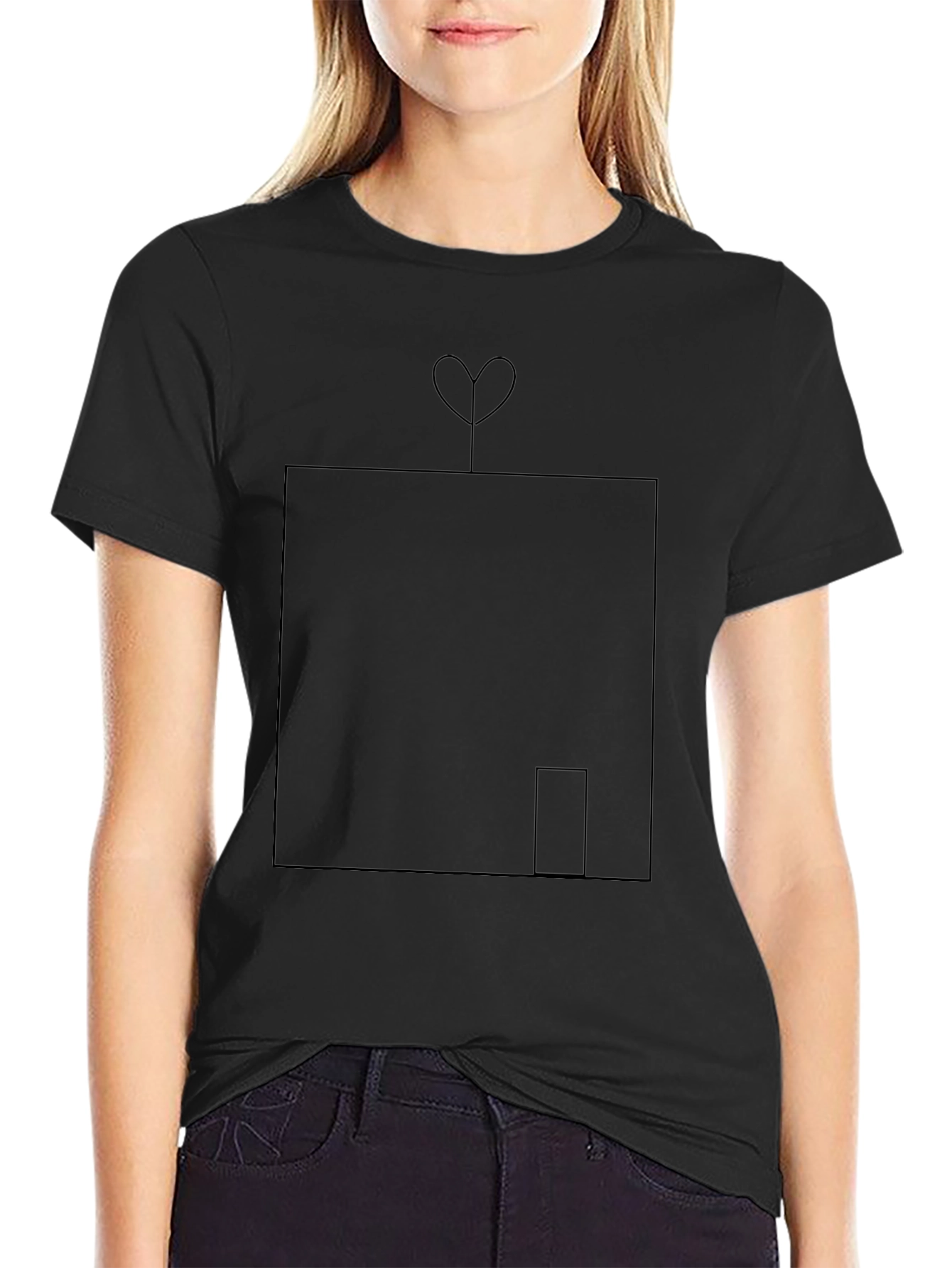 Modern Heart House Graphic Tee - Soft Black Cotton