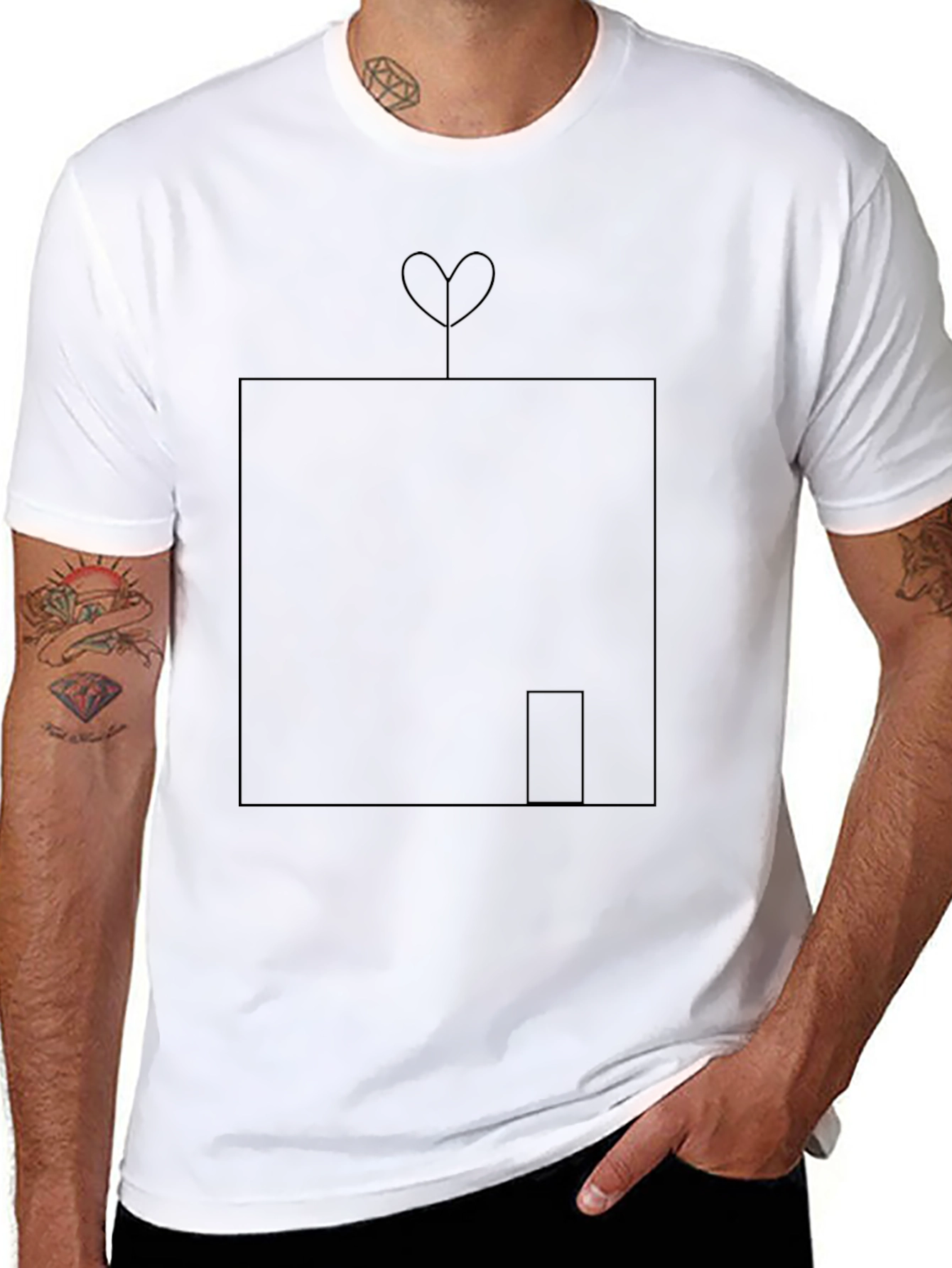 Modern Heart House Graphic Tee - Soft Black Cotton