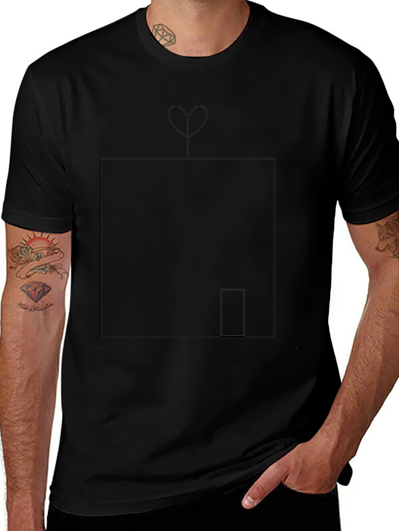 Modern Heart House Graphic Tee - Soft Black Cotton