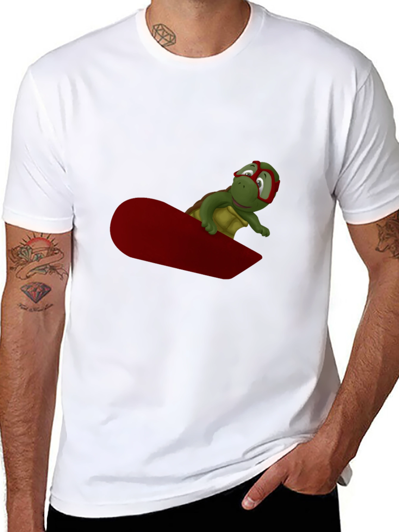 Turtle Snowboarder Black T-Shirt