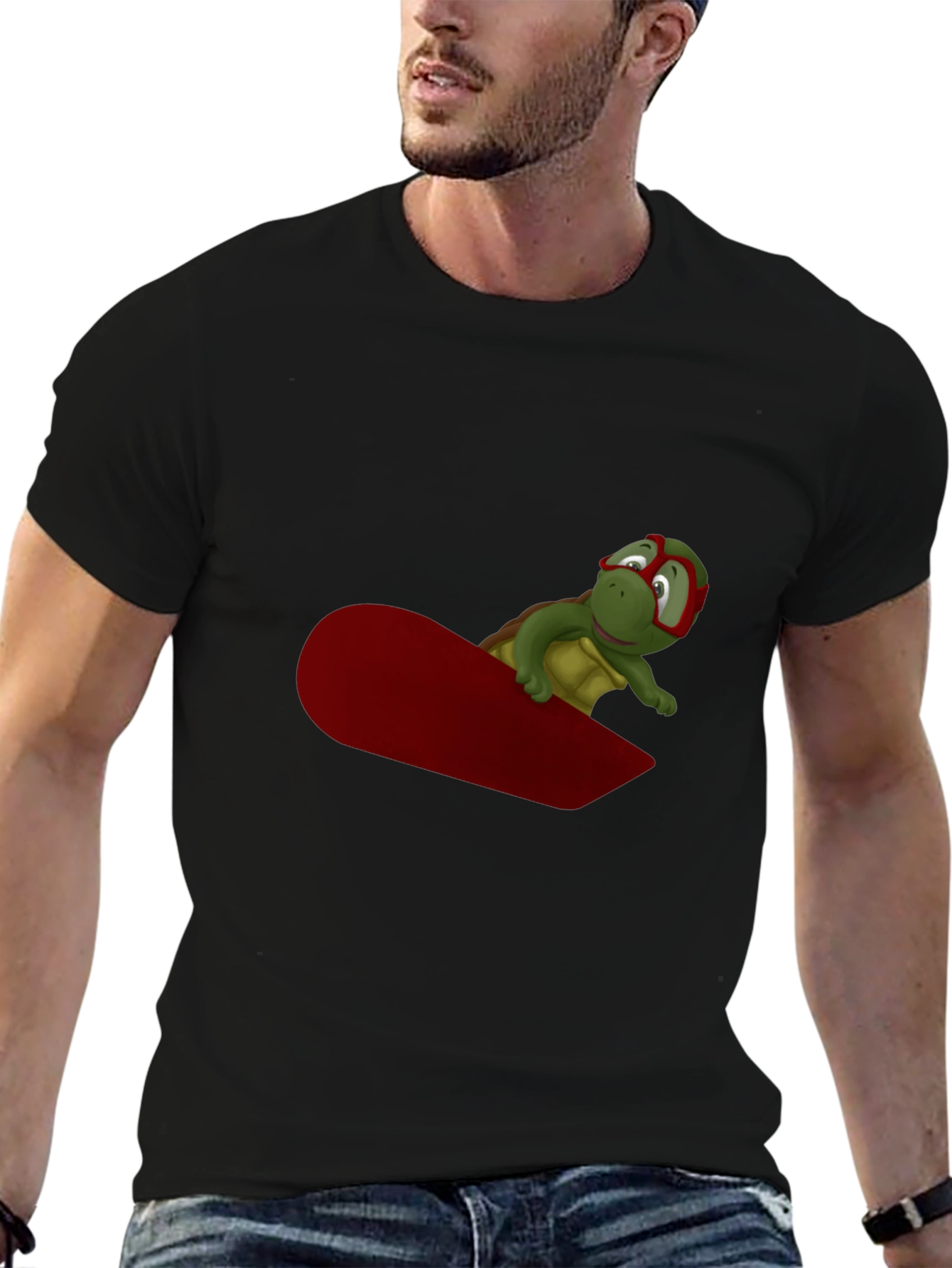 Turtle Snowboarder Black T-Shirt