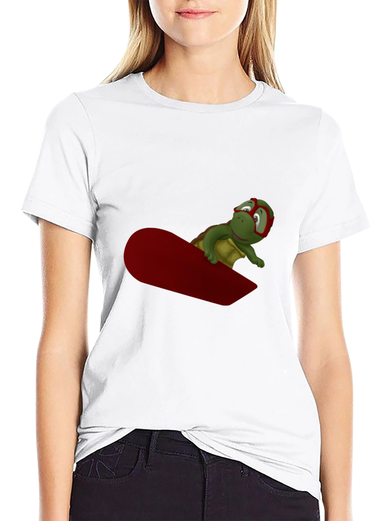 Turtle Snowboarder Black T-Shirt