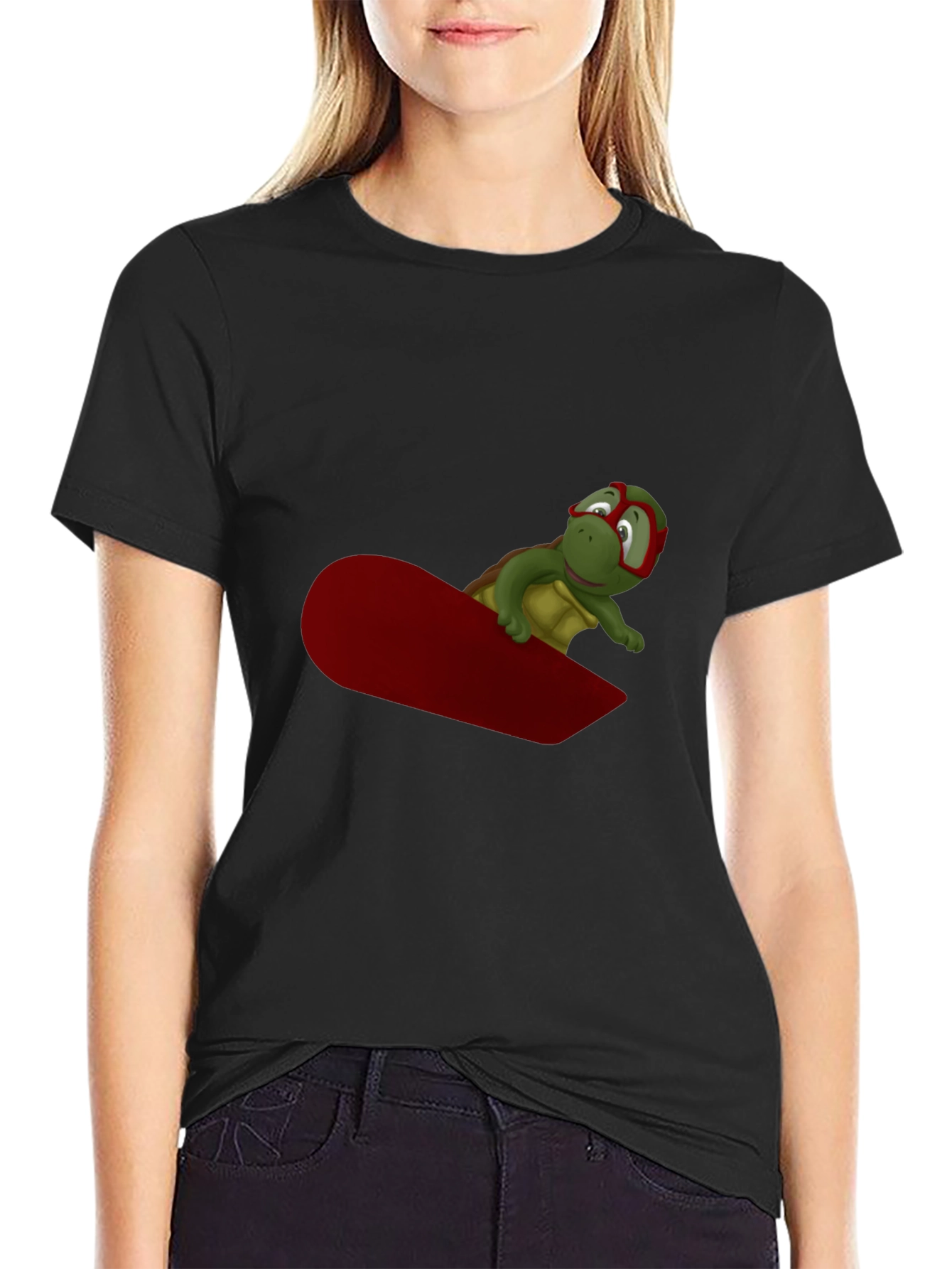 Turtle Snowboarder Black T-Shirt