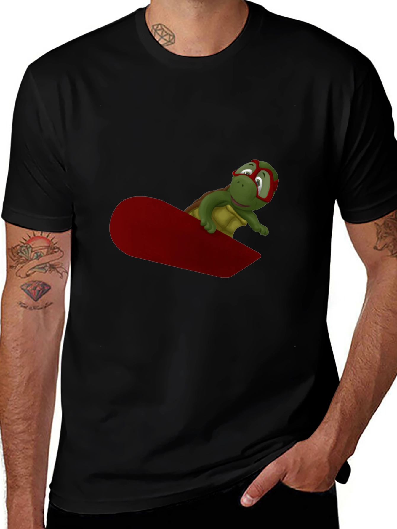 Turtle Snowboarder Black T-Shirt