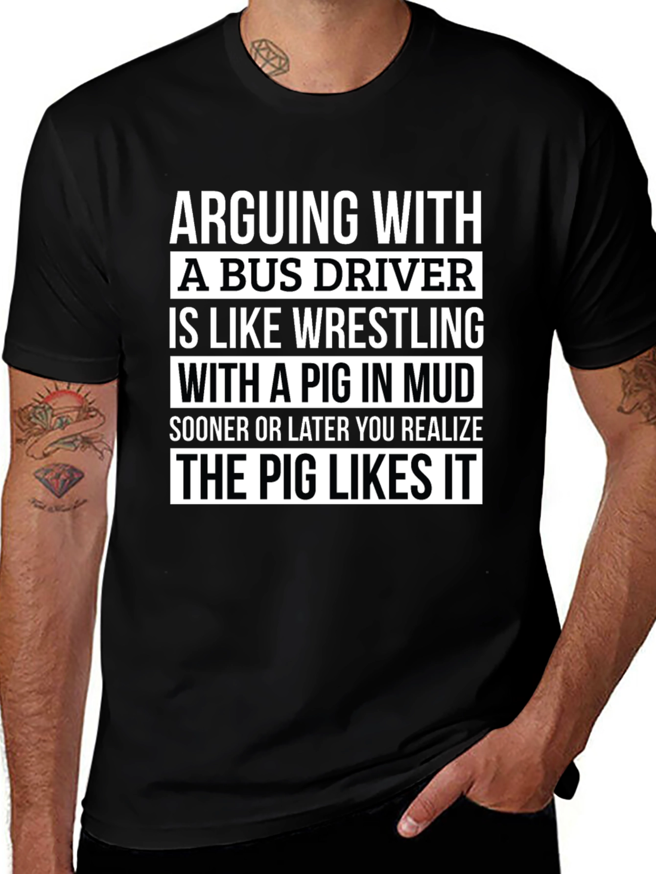 Bus Driver Pig Wrestling Graphic Tee