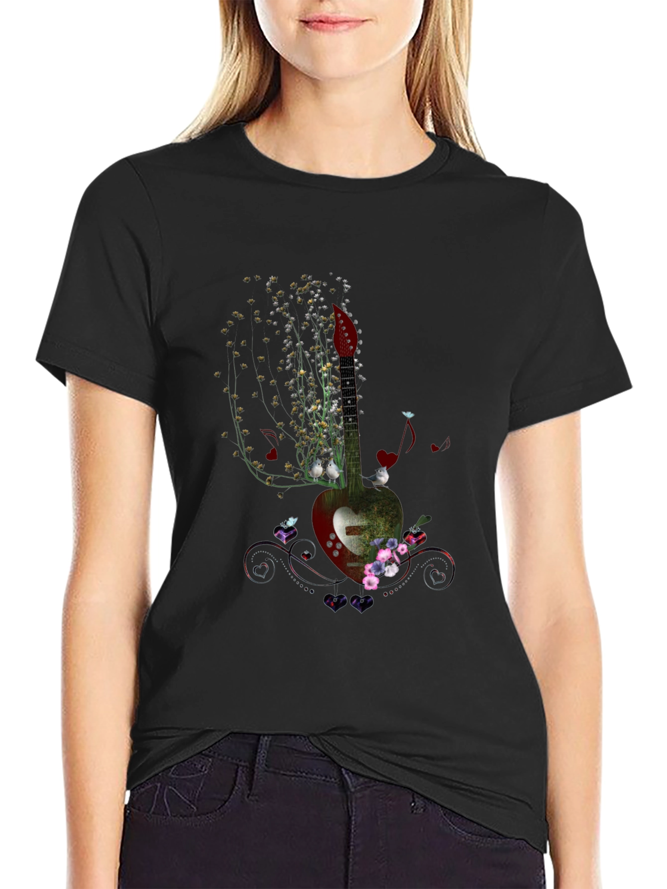 Floral Guitar T-Shirt - Music Lovers Tee