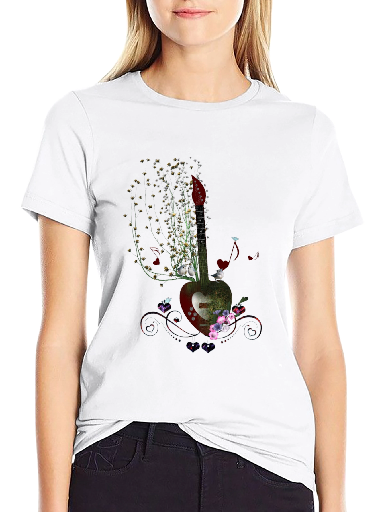 Floral Guitar T-Shirt - Music Lovers Tee
