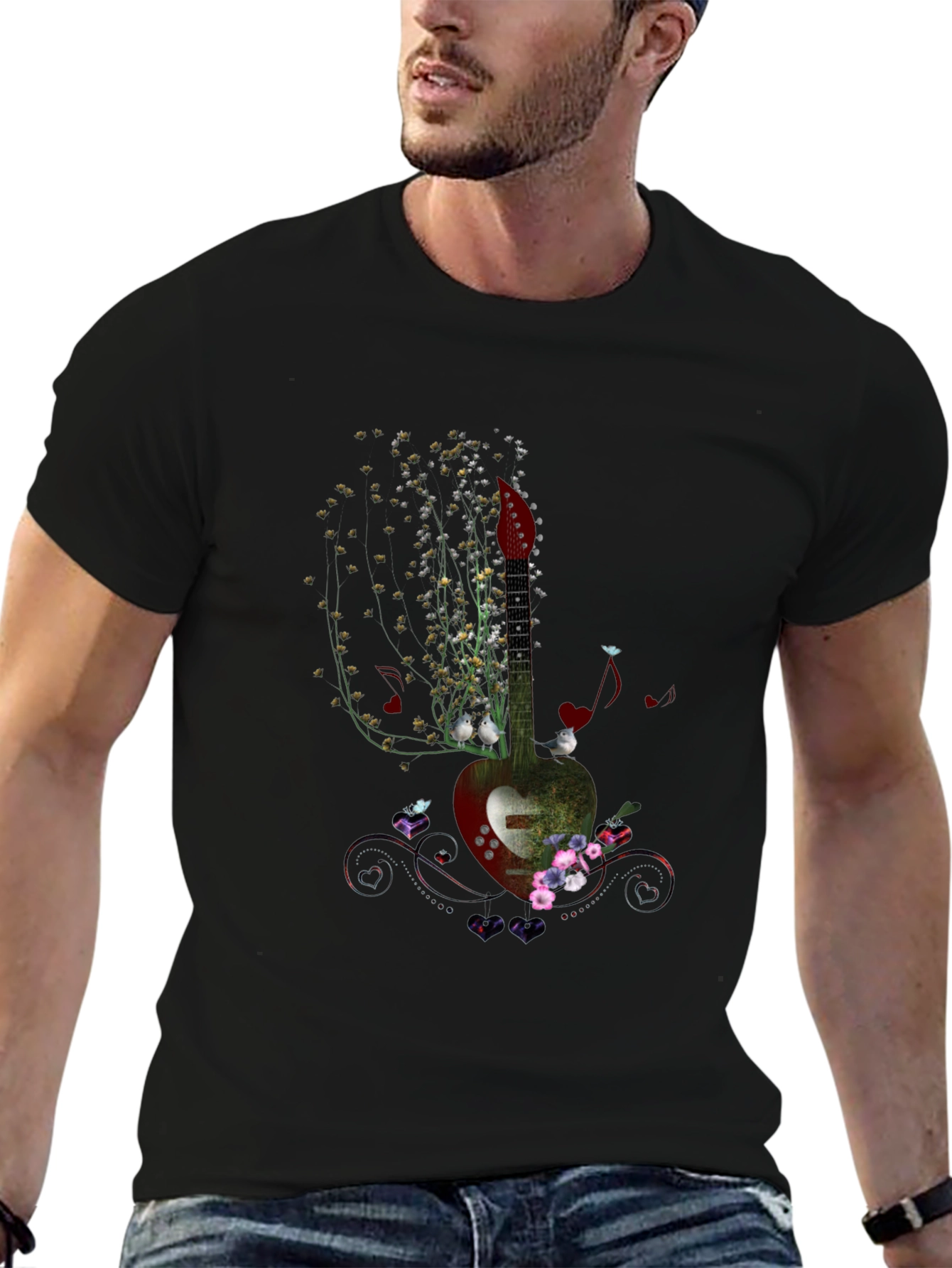 Floral Guitar T-Shirt - Music Lovers Tee