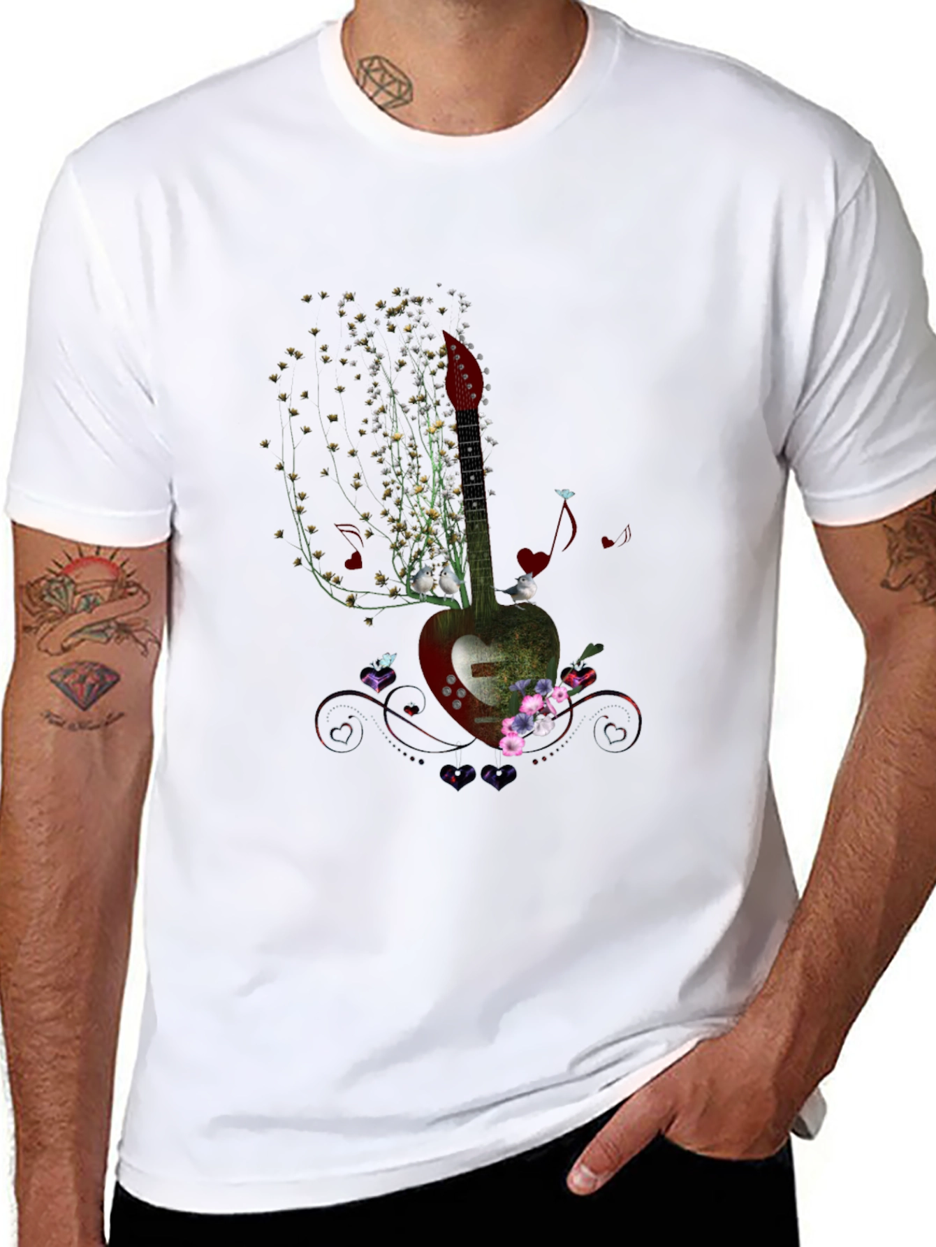 Floral Guitar T-Shirt - Music Lovers Tee