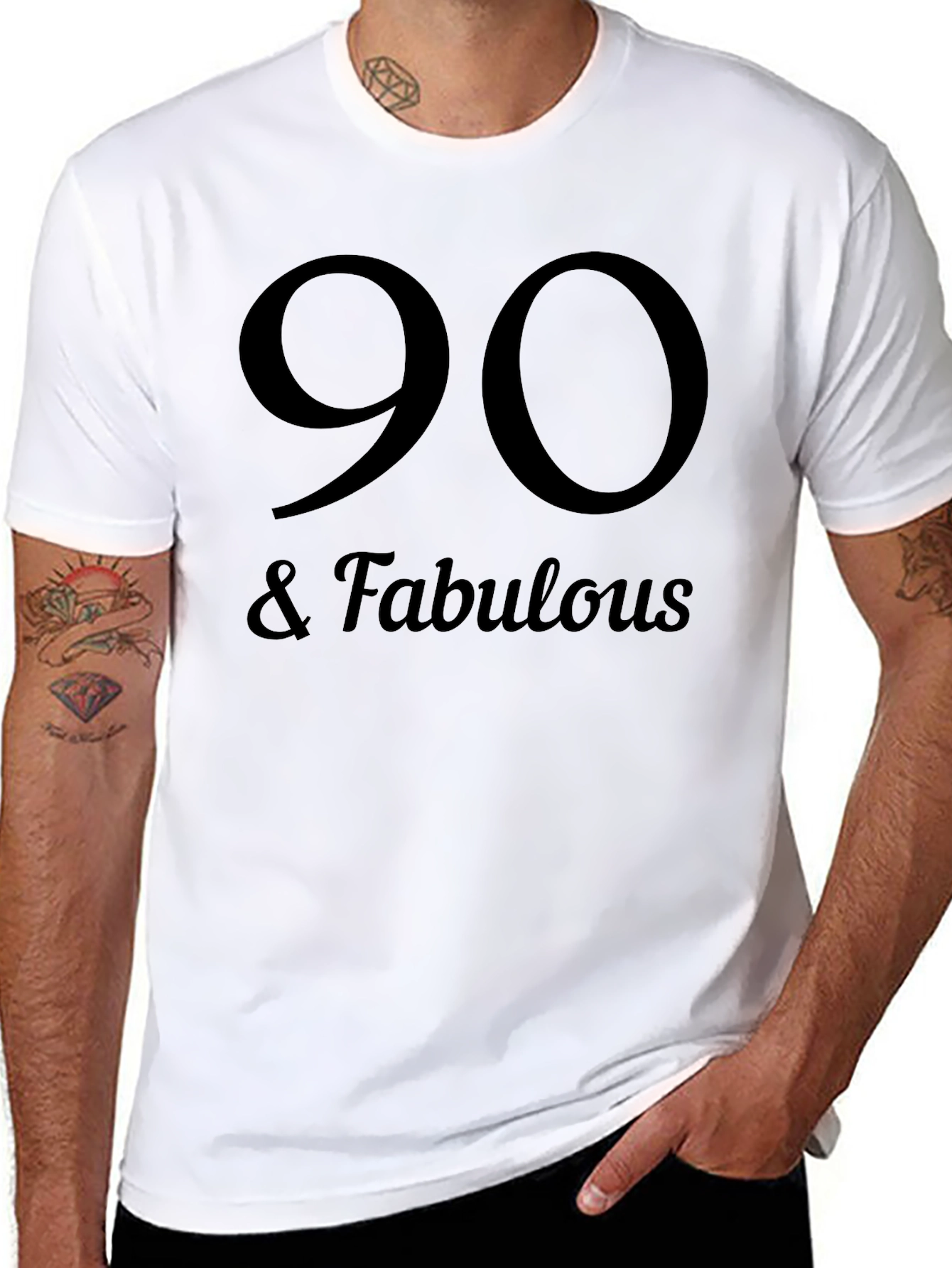 90 & Fabulous Black T-Shirt - Birthday Gift