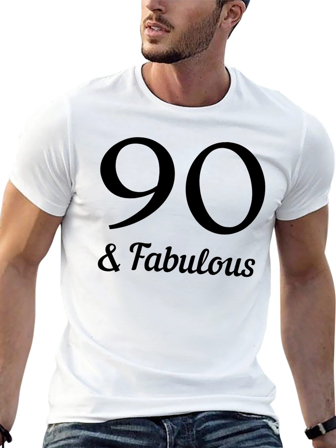90 & Fabulous Black T-Shirt - Birthday Gift